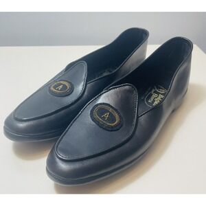 Belgian Midinette Shoes Women 8 Black Calf Custom A Embroidered Leather Loafers